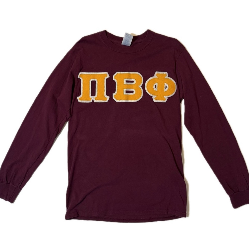 VINTAGE Gildan Maroon Long Sleeve Frat Shirt Pi Beta Phi Lettered